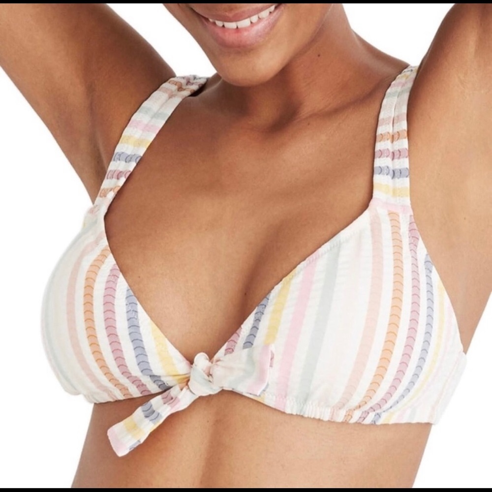 Madewell stripe tie front bikini top size XL new